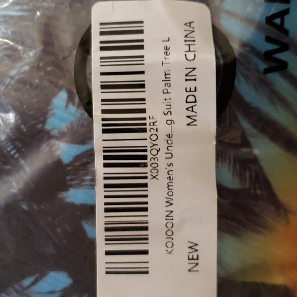 KOJOOIN Triangle High Cut Tie Side Thong Bikini Set Blue Rainbow Palm SZ L - Picture 10 of 10